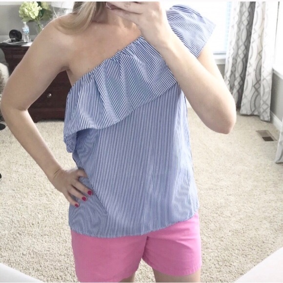 Blue & white stripe one shoulder top - Picture 1 of 2